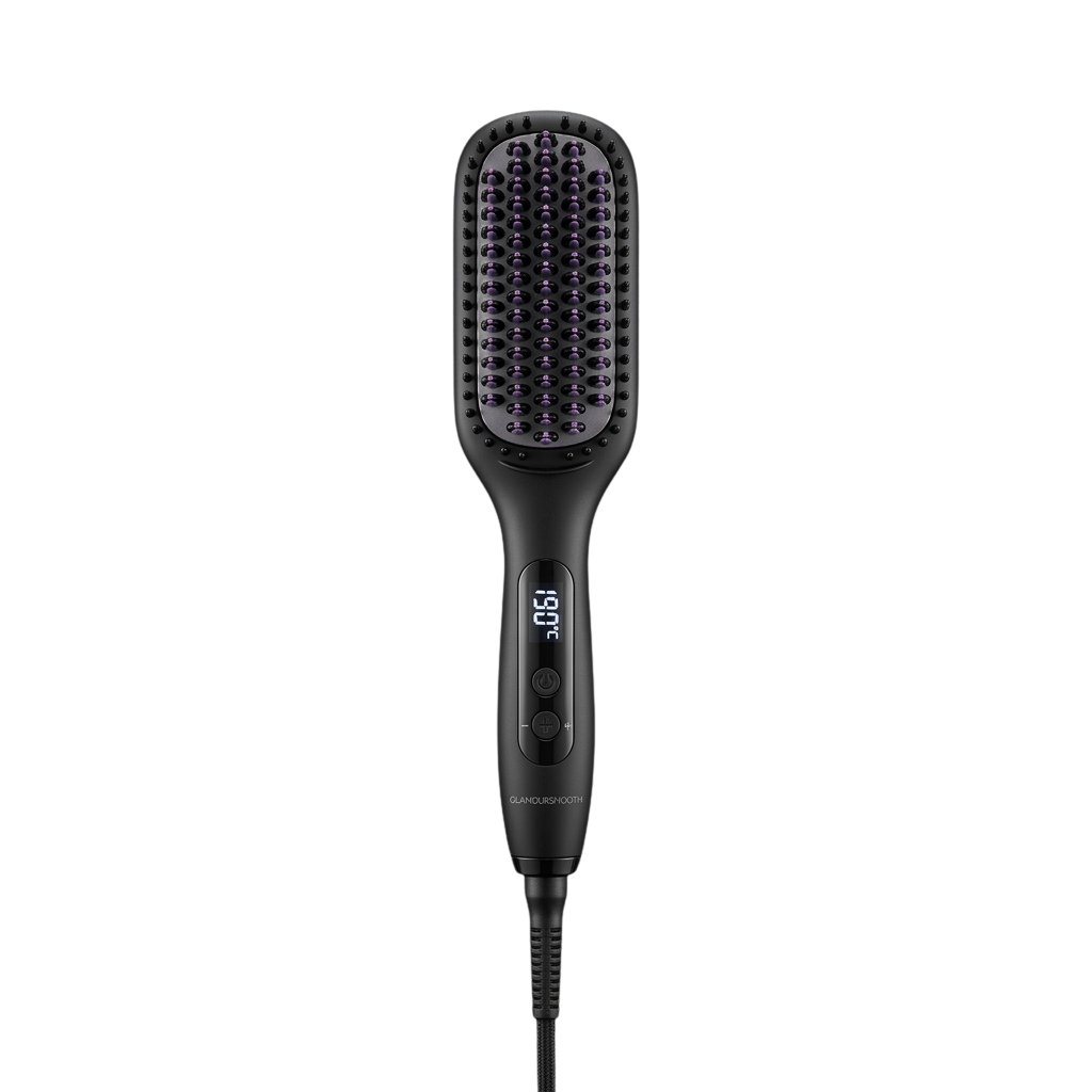 Black hair dryer with ionic technology displaying temperature setting of 150 degrees