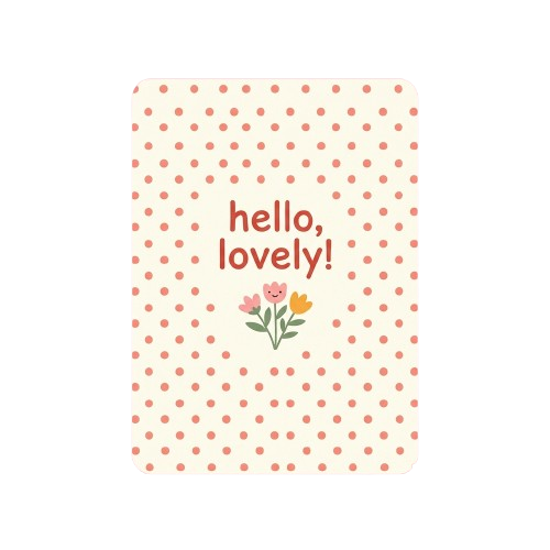 Light peach card with dotted pattern displaying text hello lovely and small colorful flowers